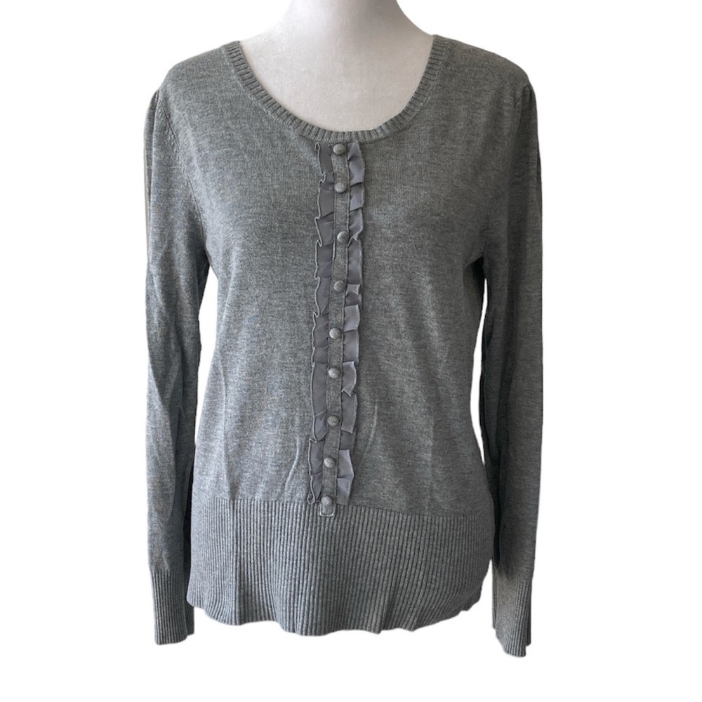 Apt. 9  medium gray sweater ruffles buttons crew neck